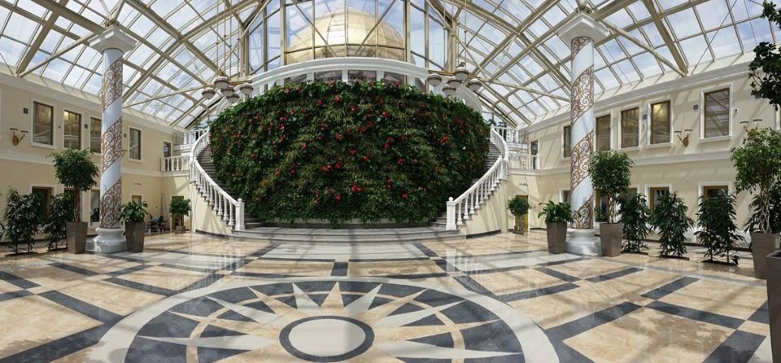 Presidential Palace of Ingushetia – grand interior atrium with living wall