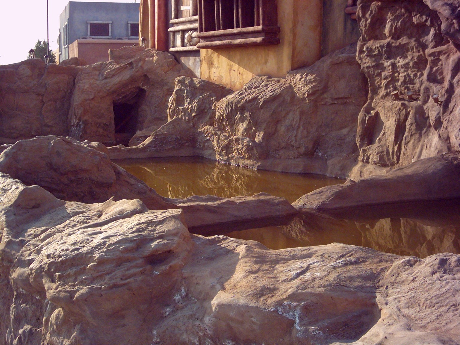 Artificial rockwork water feature and pond
