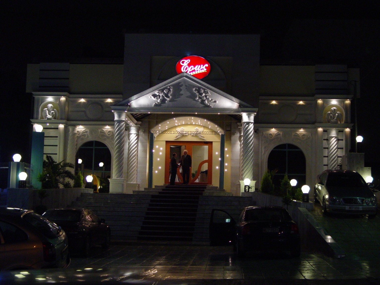 Illuminated entertainment venue facade
